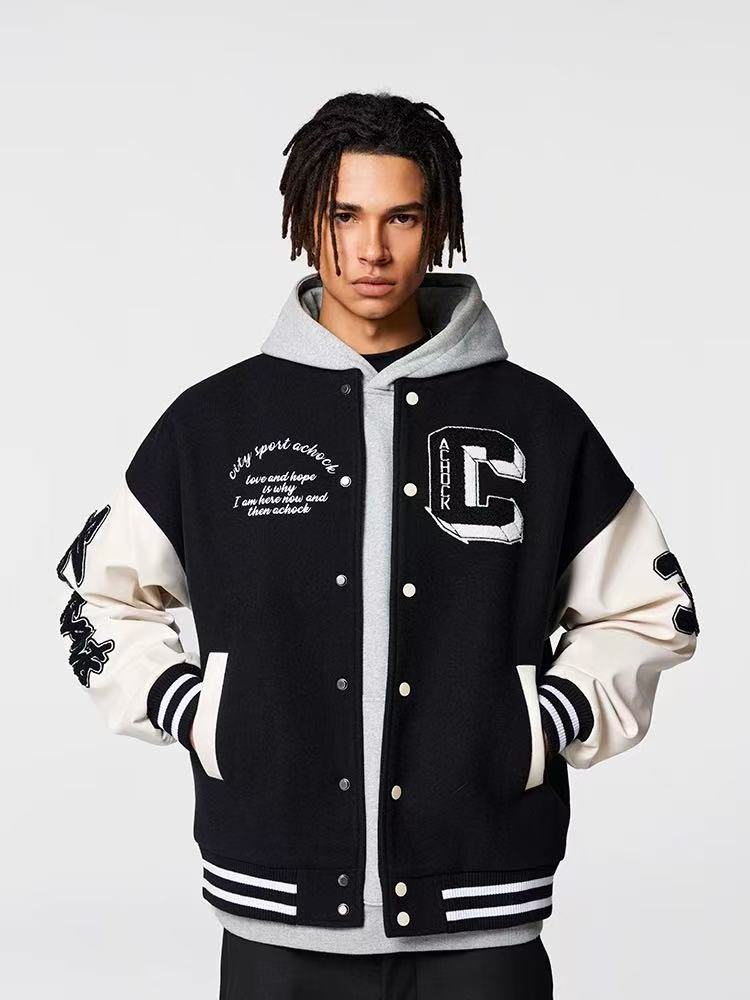 ACHOCK High Street Baseball Patchwork Embroidery Jacket