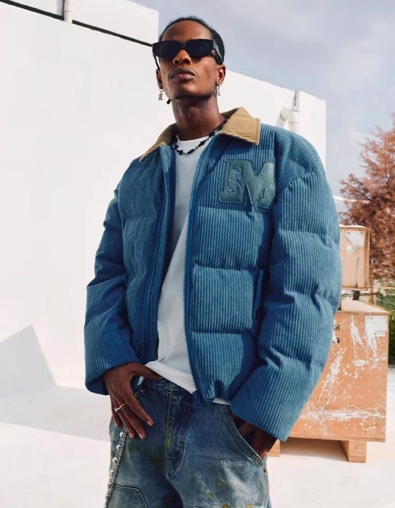 MEDM Corduroy Lapel Color Block Down Jacket