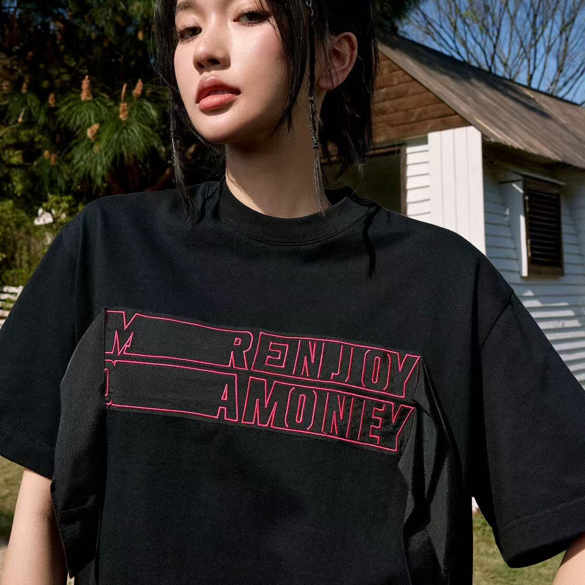 MEDM Webbing Embroidered Letter Short-sleeves T-shirt