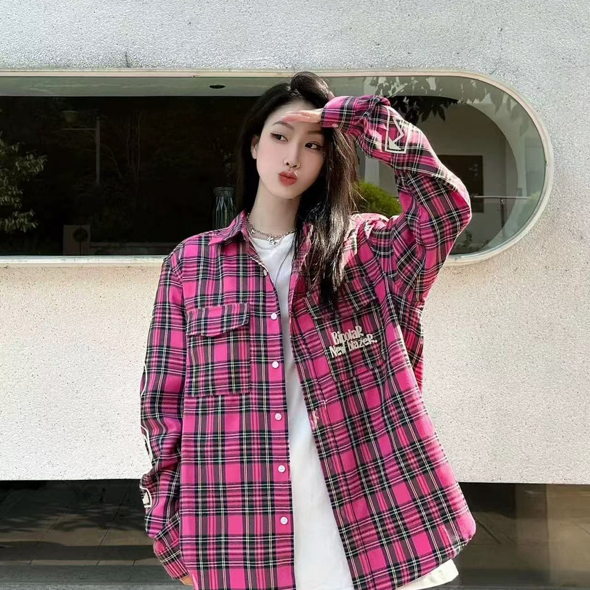 BIPOLAR Vintage Plaid Long-sleeve T-shirt