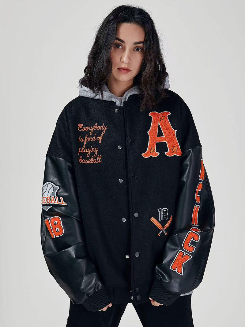 ACHOCK High Street Two-tone Baseball Embroidered Varsity Jacket
