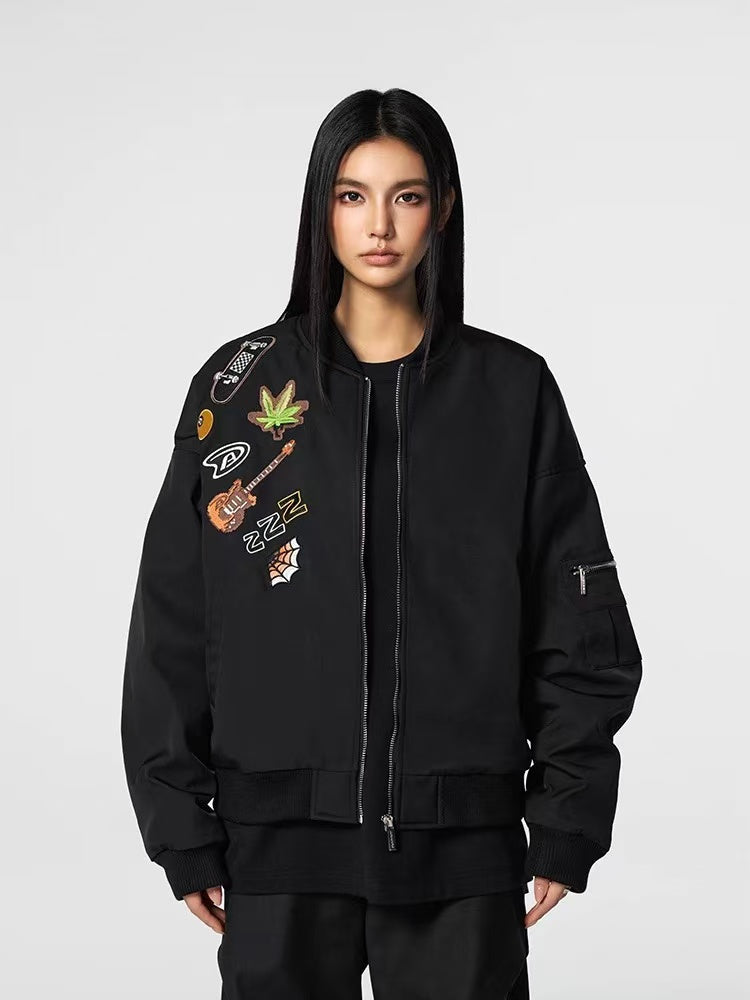 ACHOCK Badge Embroidered Heavy Duty Bomber Jacket