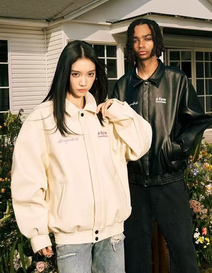 AFGK Logo Embroidered Leather Jacket