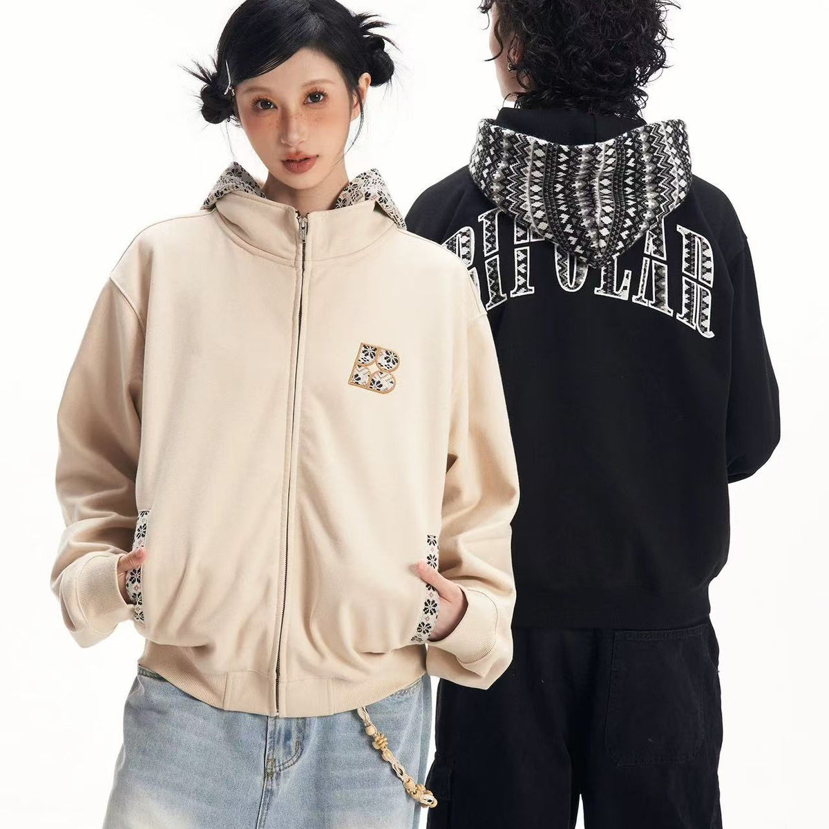 BIPOLAR  Fake Two-piece Ethnic Style Knitted Sweatshirt