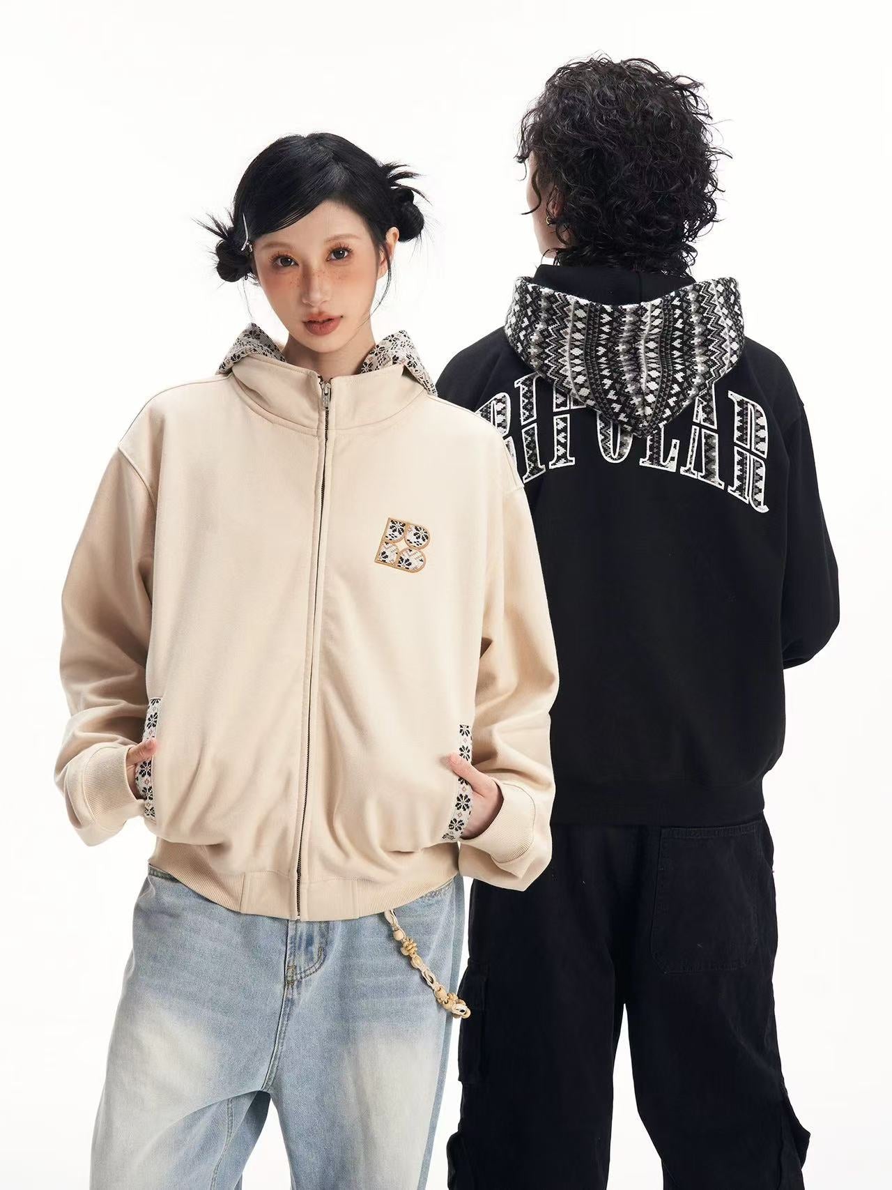 BIPOLAR  Fake Two-piece Ethnic Style Knitted Sweatshirt