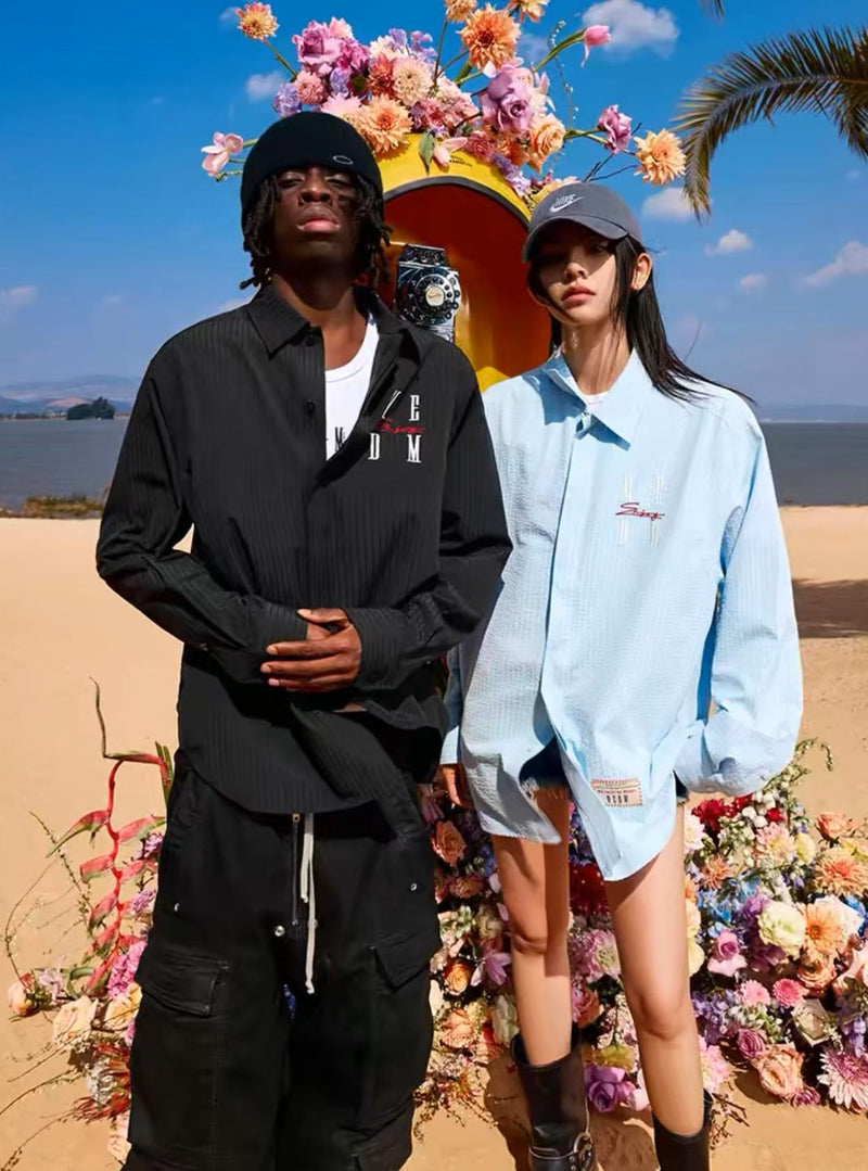 MEDM Letter Embroidered Long- sleeve T-shirt