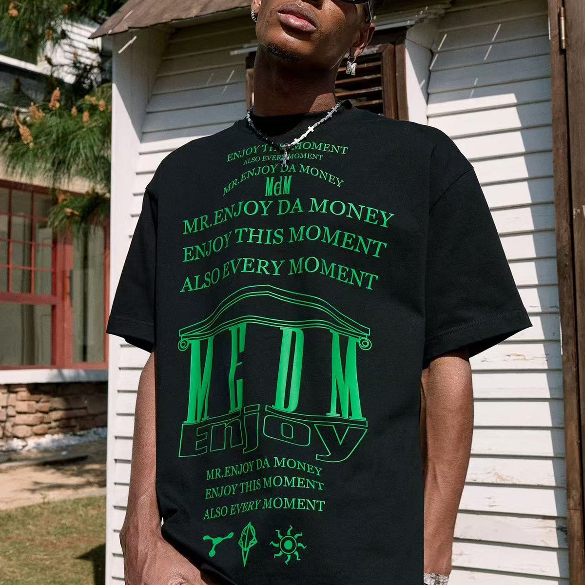 MEDM Letters Printed Luminous Short-sleeved T-shirt
