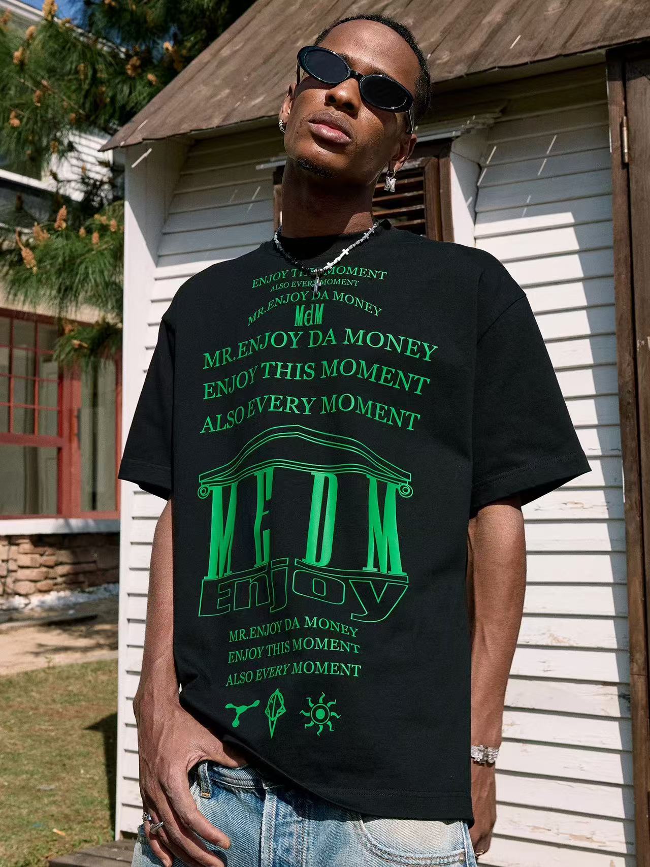 MEDM Letters Printed Luminous Short-sleeved T-shirt