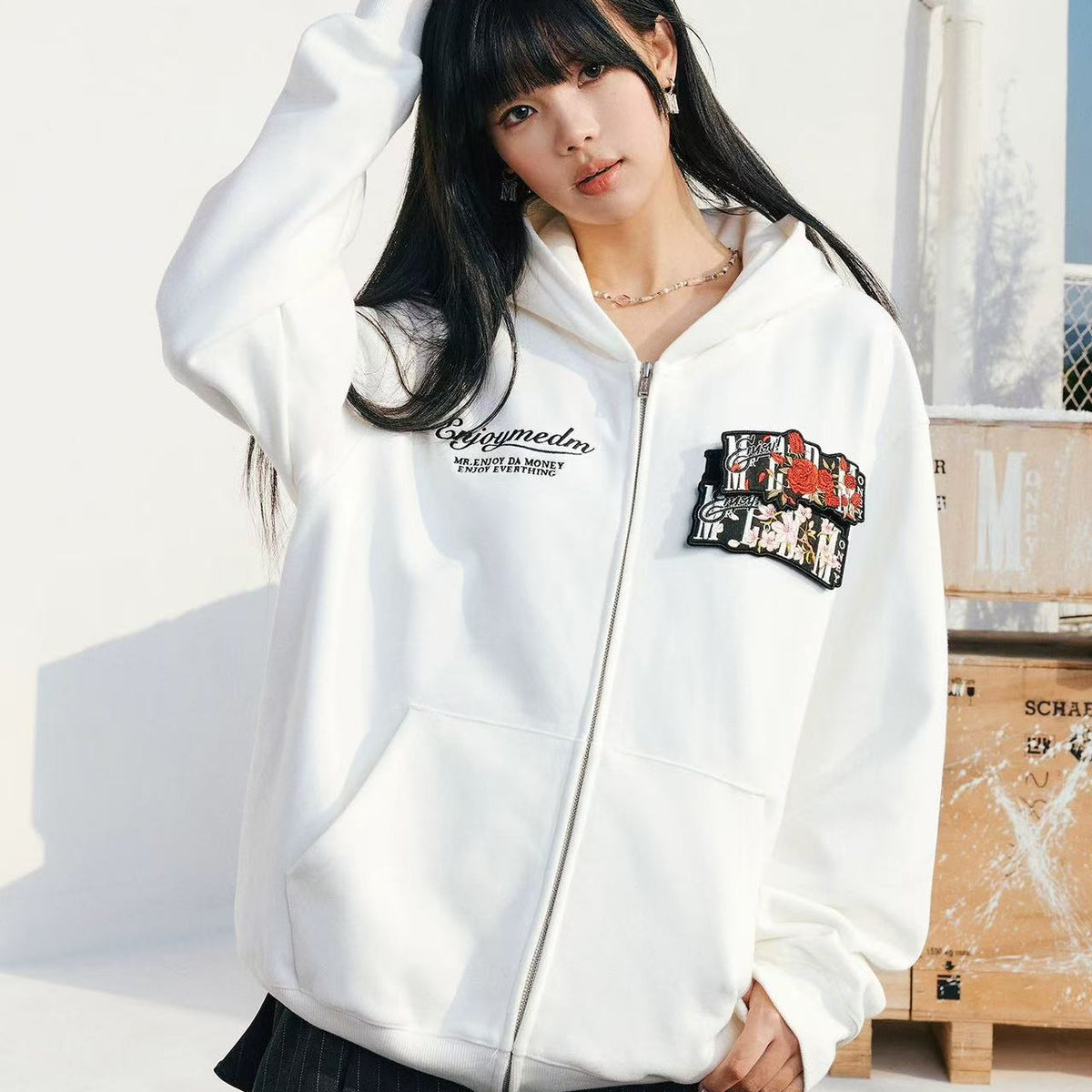 MEDM Floral Velcro Zipper Hoodie