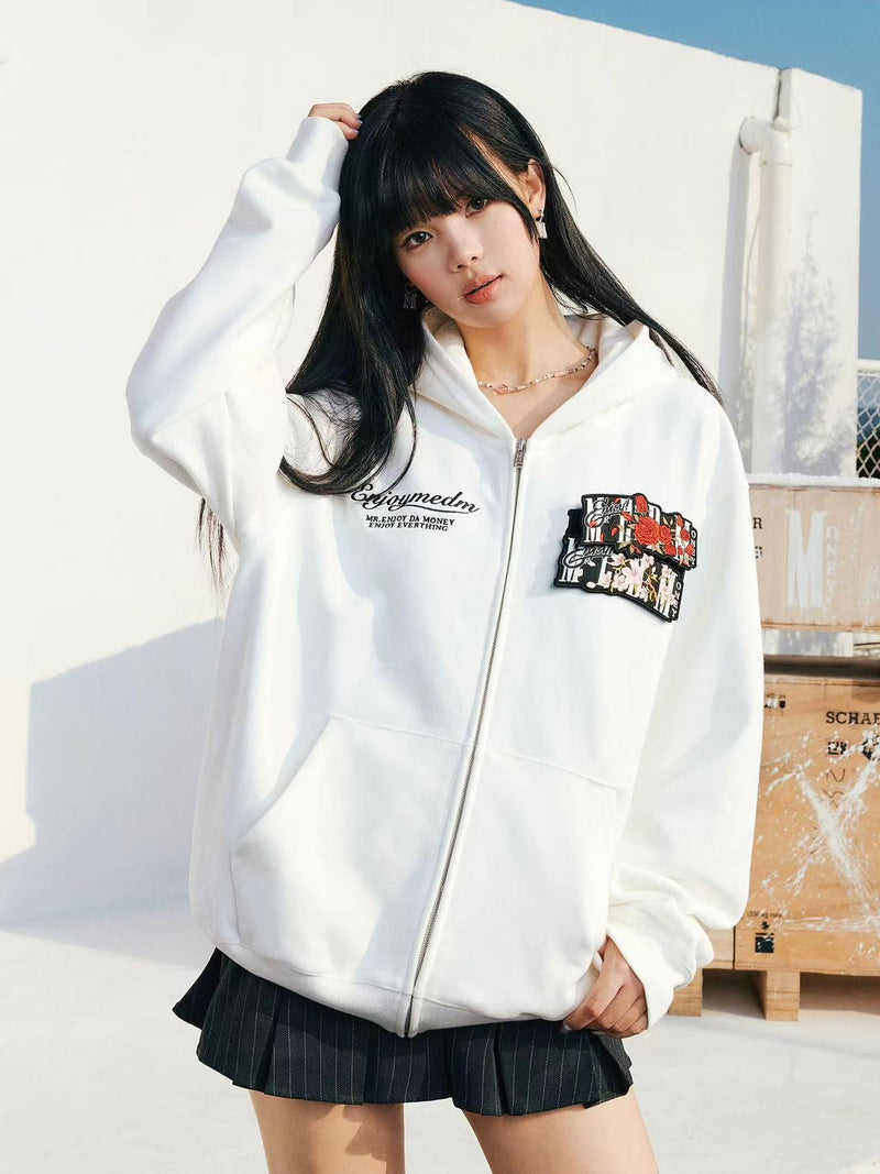 MEDM Floral Velcro Zipper Hoodie