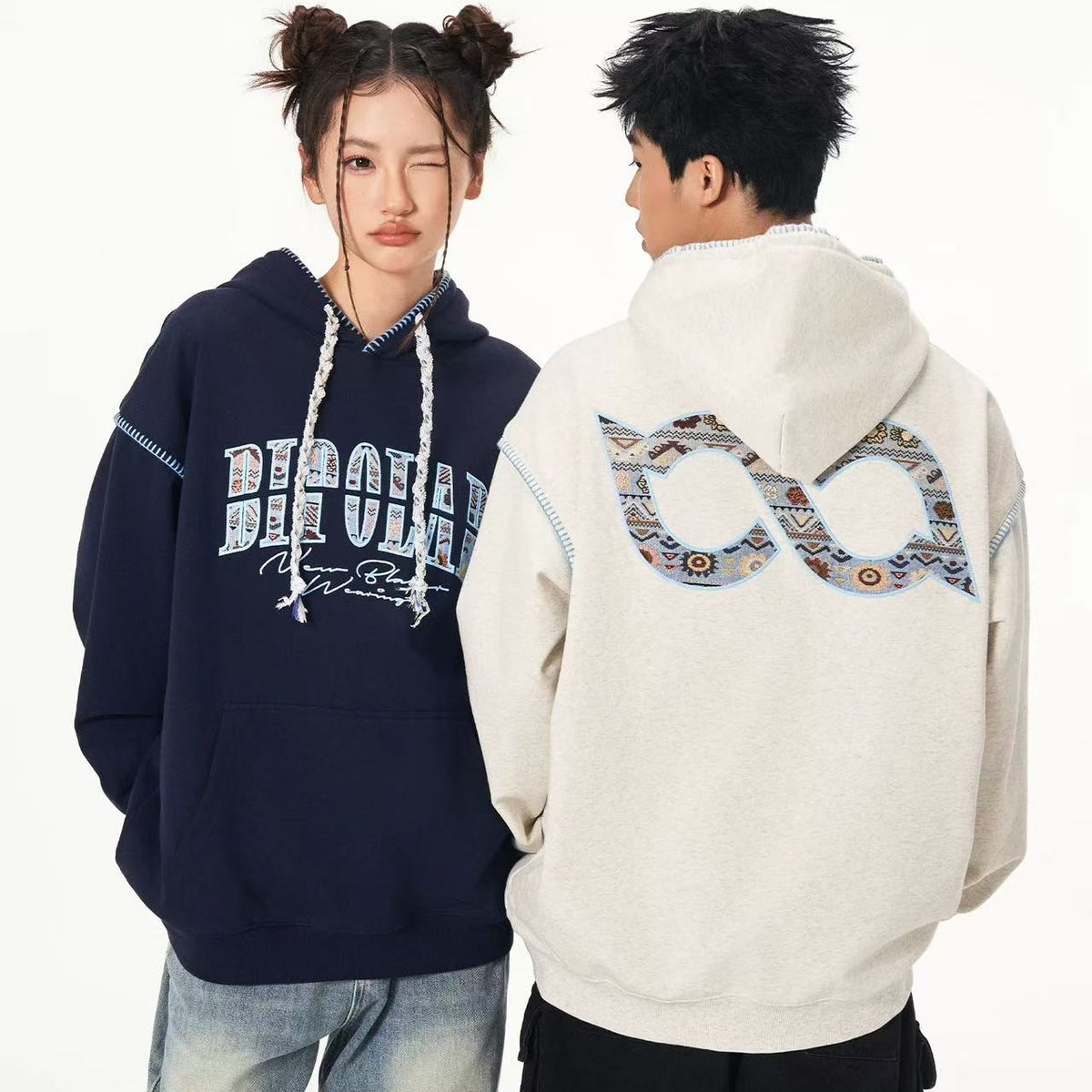 BIPOLAR Ethnic Style Woven Patchwork Hoodie
