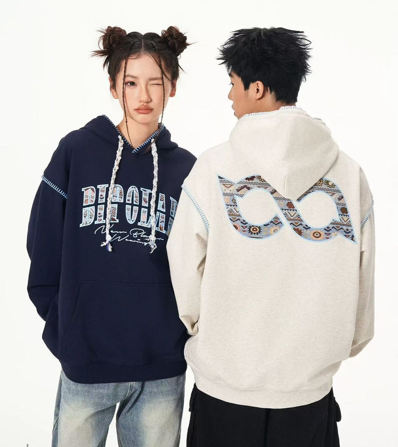 BIPOLAR Ethnic Style Woven Patchwork Hoodie