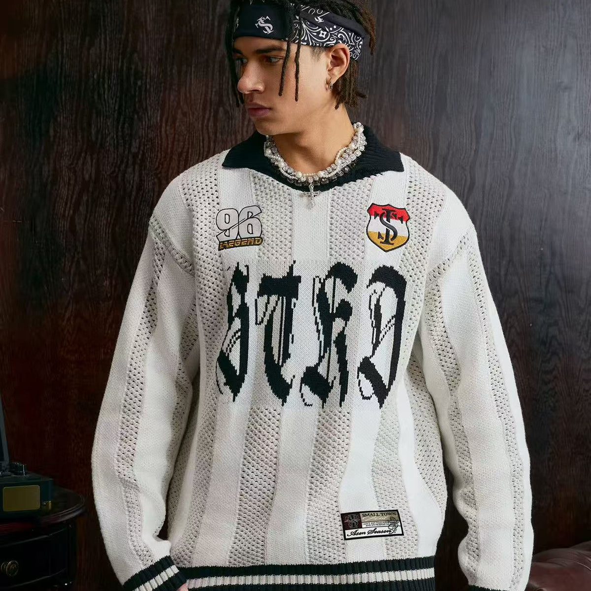 STK Vintage Striped Long-Sleeve Polo T-Shirt