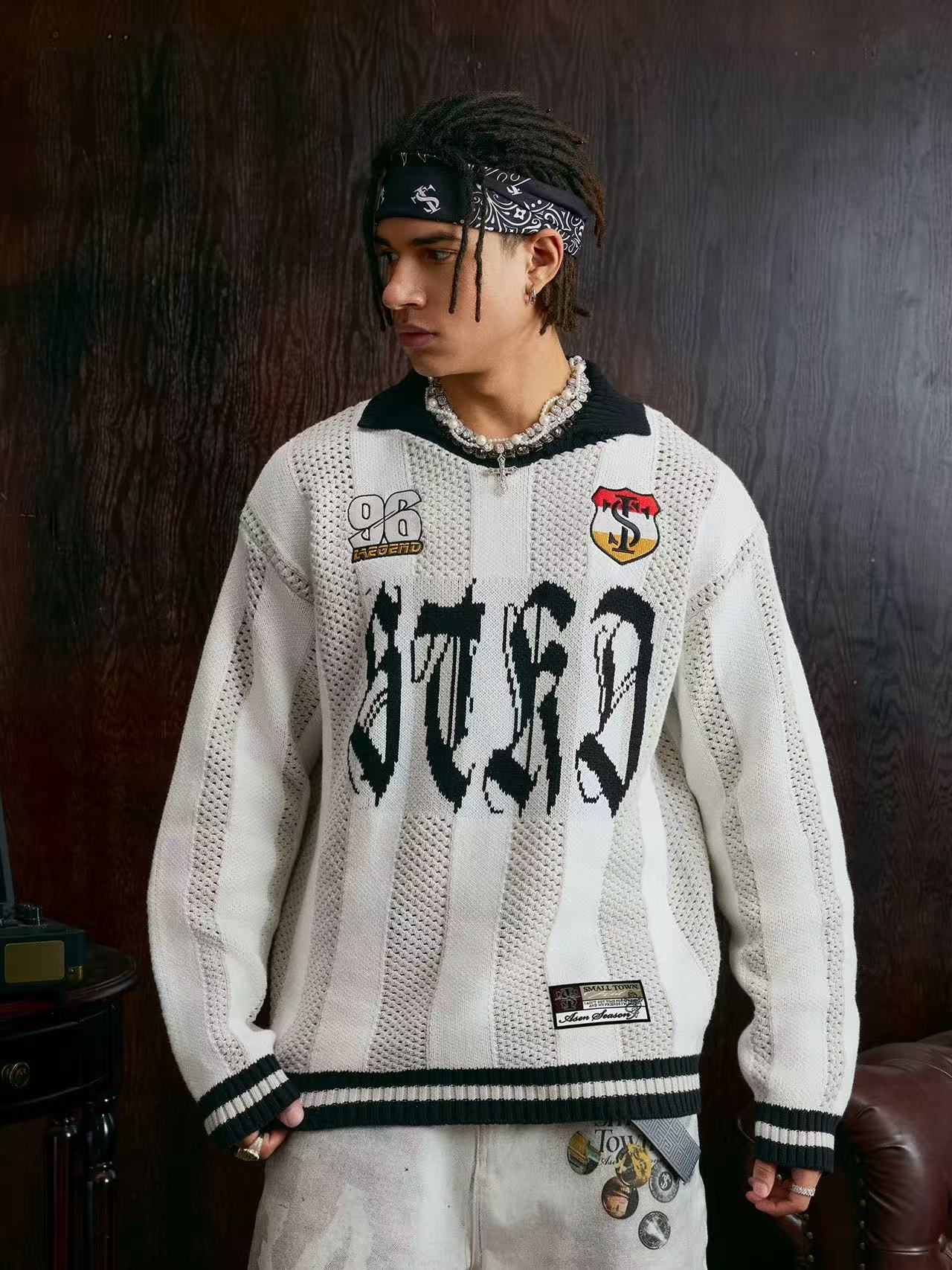 STK Vintage Striped Long-Sleeve Polo T-Shirt