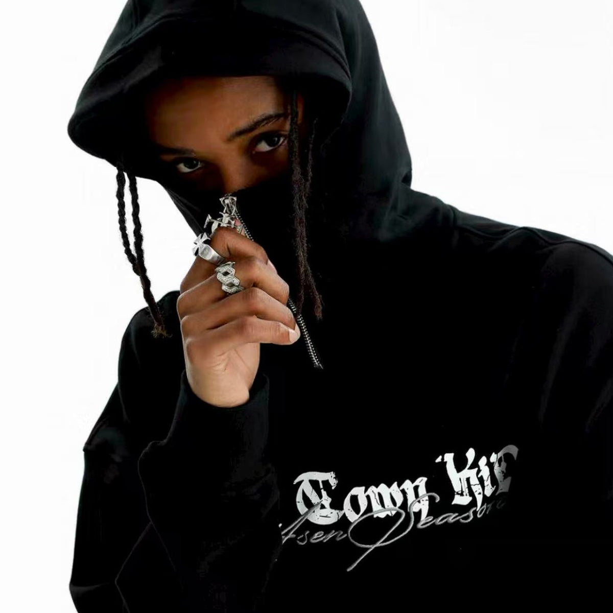 STK Hip-Hop Street Style Zipper Embroidered Hoodie
