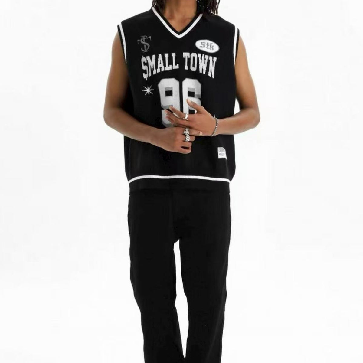 STK 96 Number Embroidered V-Neck Knit Vest