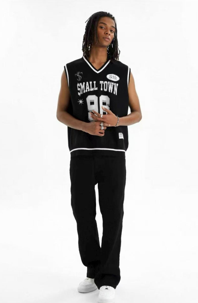 STK 96 Number Embroidered V-Neck Knit Vest