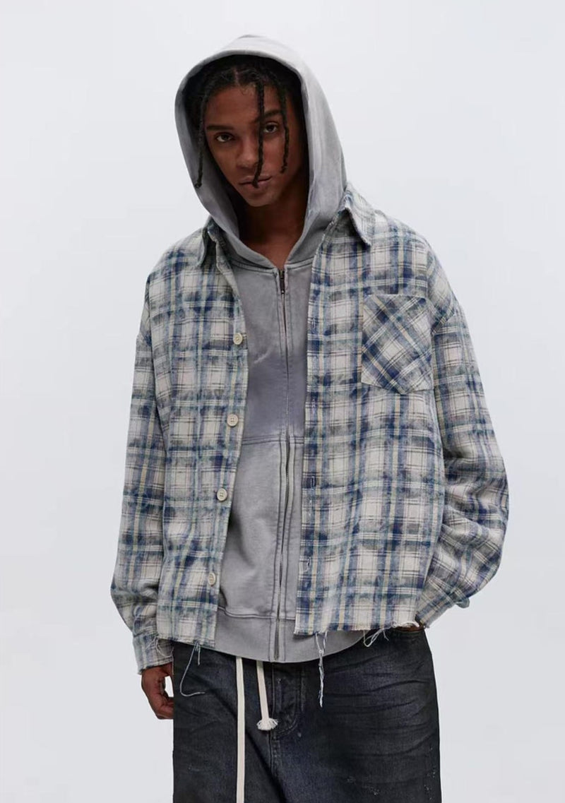 ATRY Irregular Raw Edge Plaid Shirt
