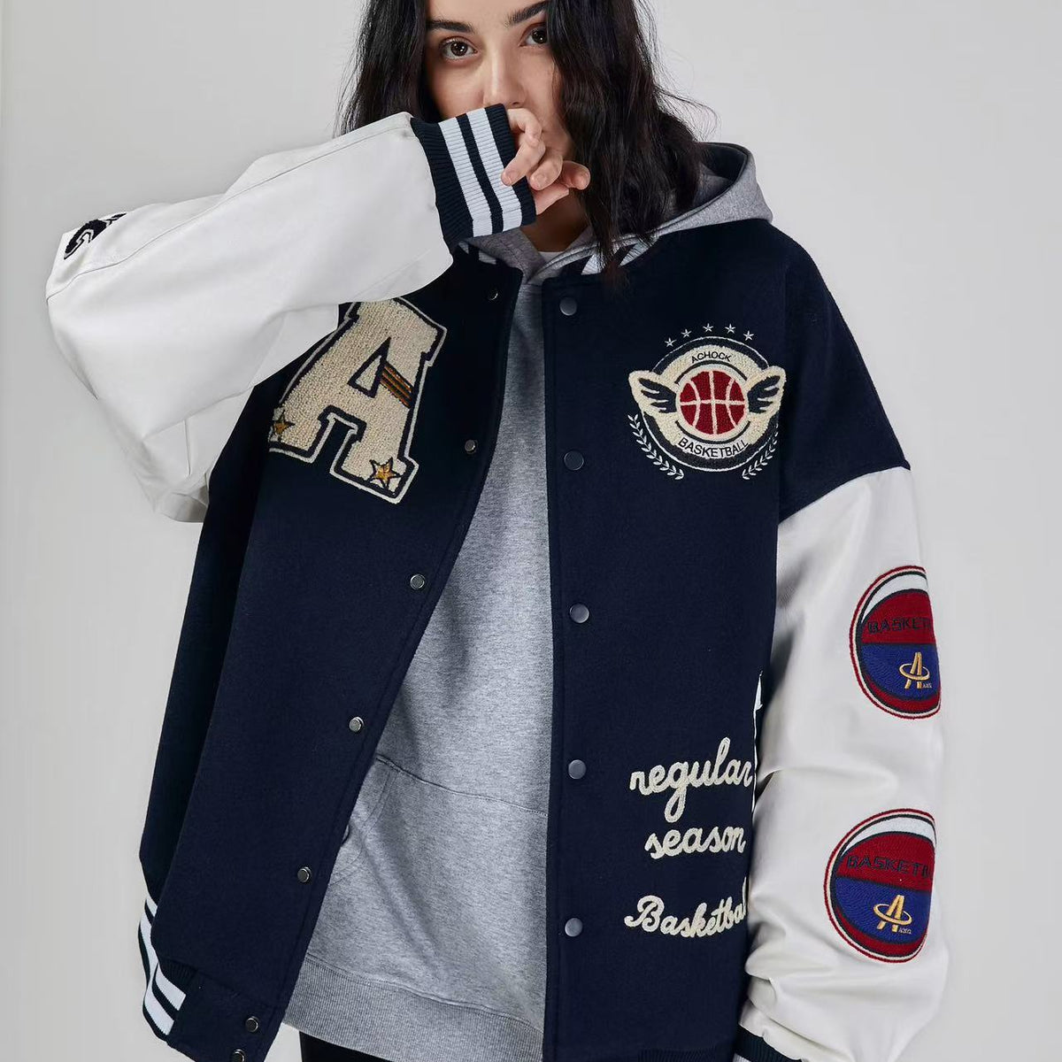 ACHOCK Alphabet Baseball Jacket