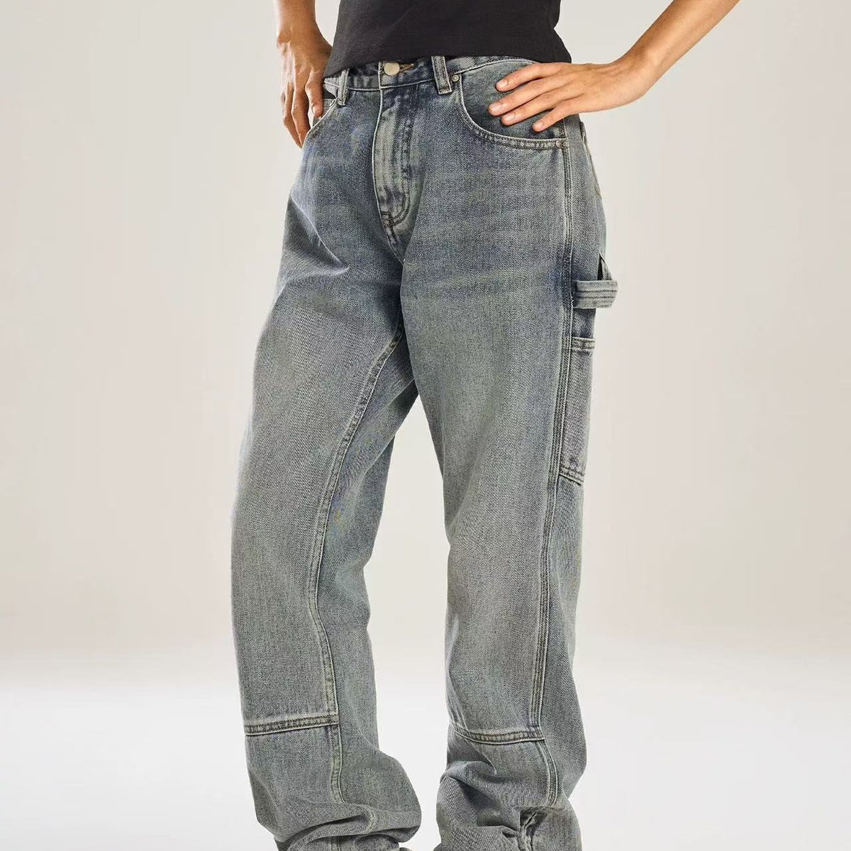 BIPOLAR Multi-pocket Wide-leg Workwear Denim Jeans