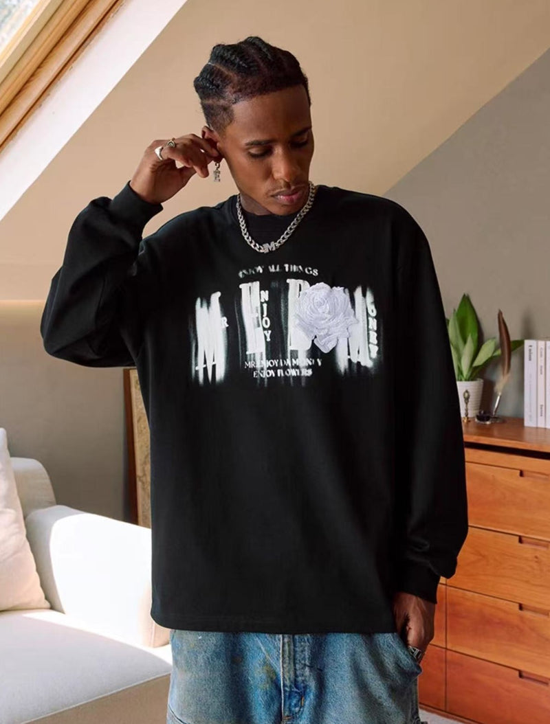 MEDM Phantom Floral Embroidered Long Sleeve T-Shirt