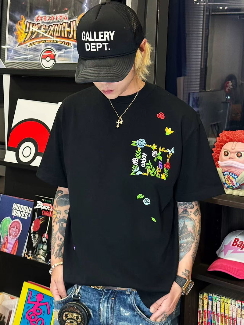 MEDM Embroidered Floral Short-sleeved T-shirt
