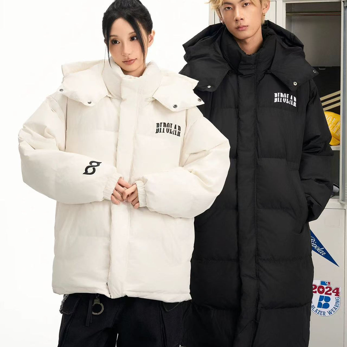 BIPOLAR Flocked Long Knee-length Foldable Duck Down Hooded Jacket