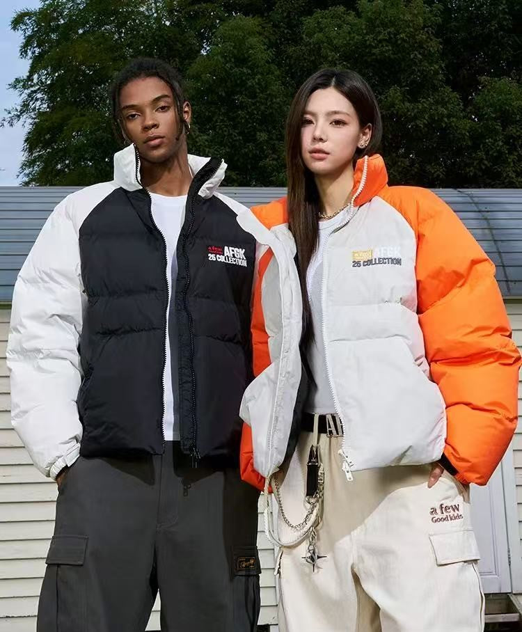 AFGK Raglan Sleeve Color Block Stand Collar Down Jacket