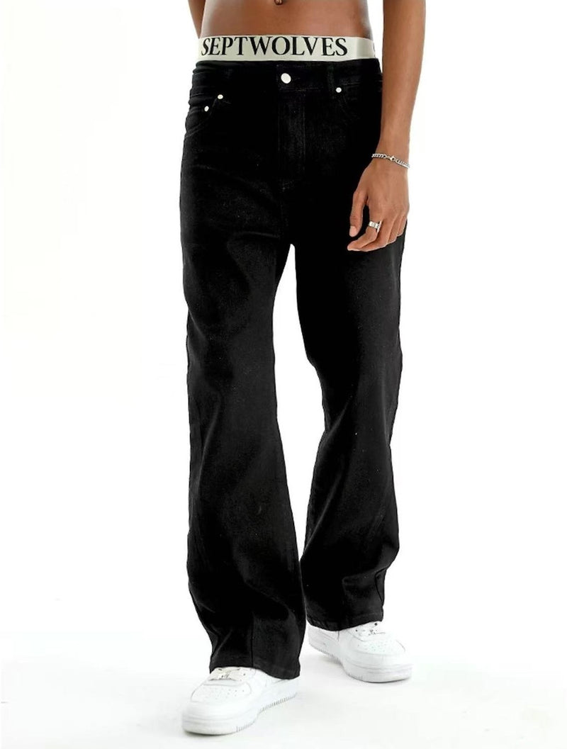 STK Wavy Line Slight Flared Waterwashed Jeans