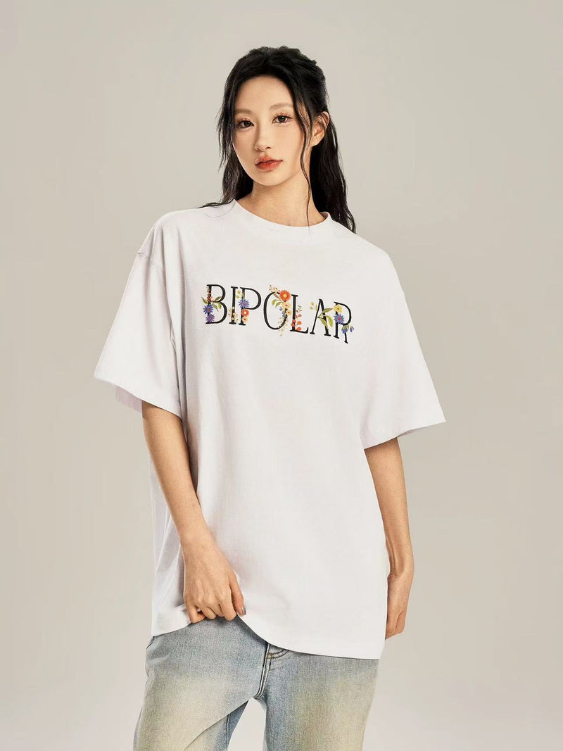 BIPOLAR Flower Embroidered Short-sleeve T-shirt