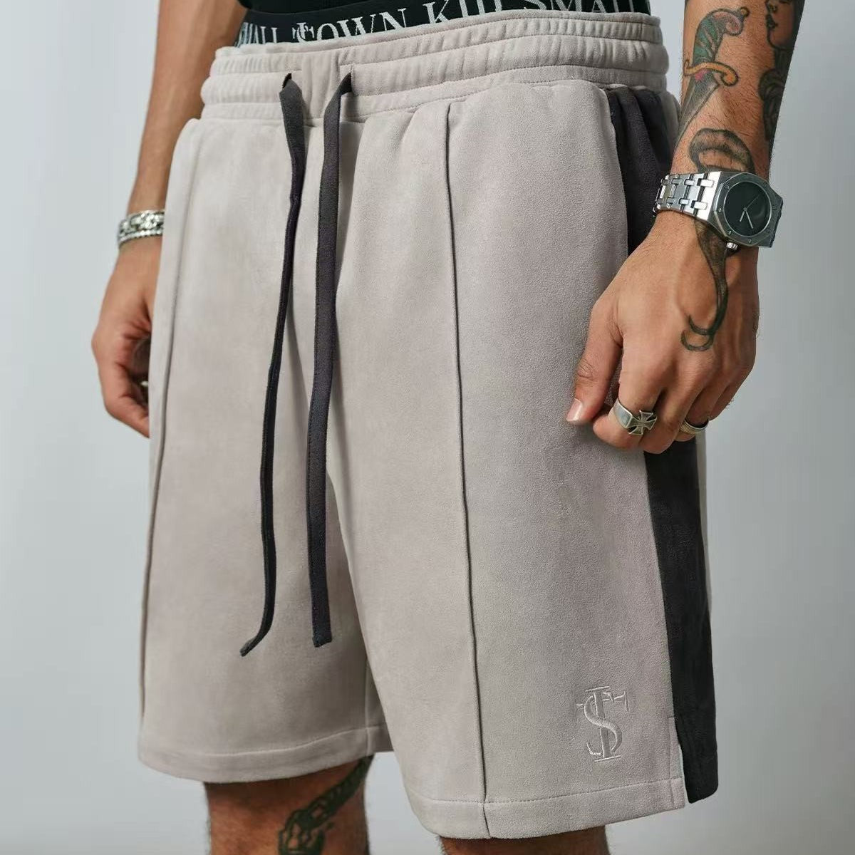 STK Vintage Embroidered Suede Patchwork Shorts