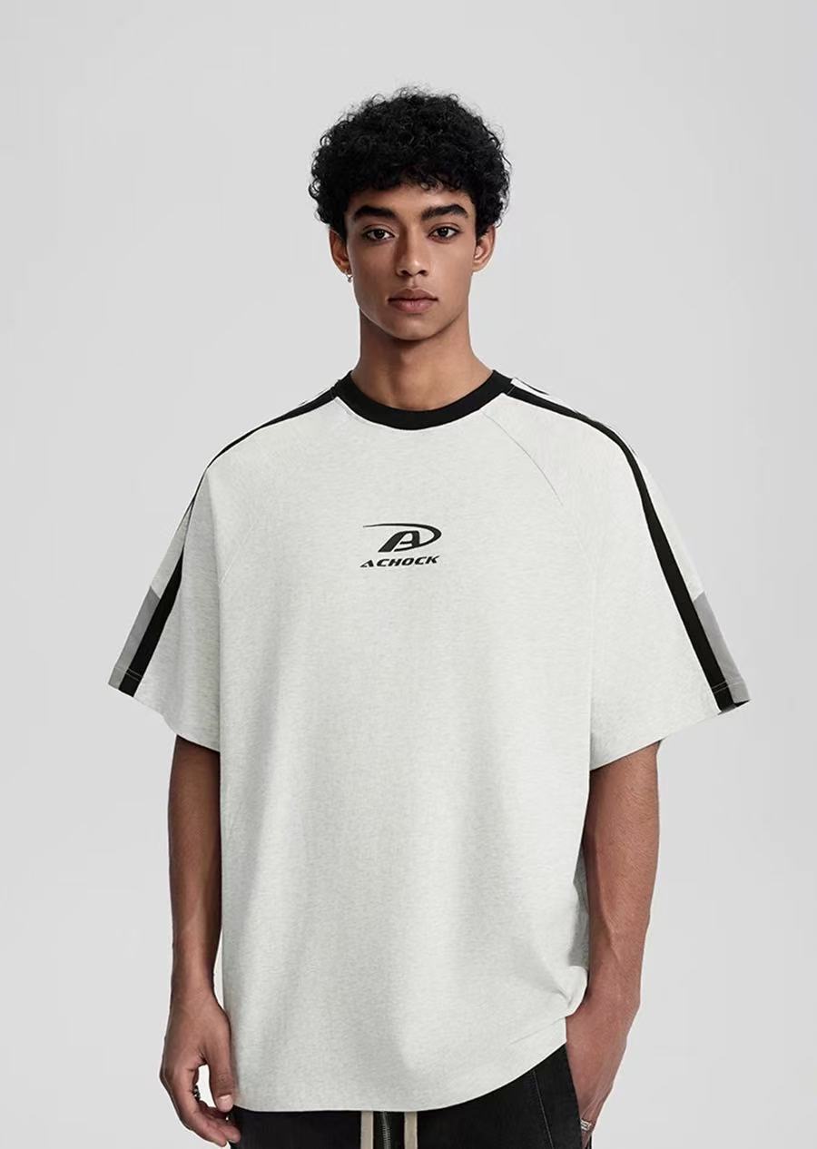 ACHOCK Contrast Color Patchwork Printed T-shirt