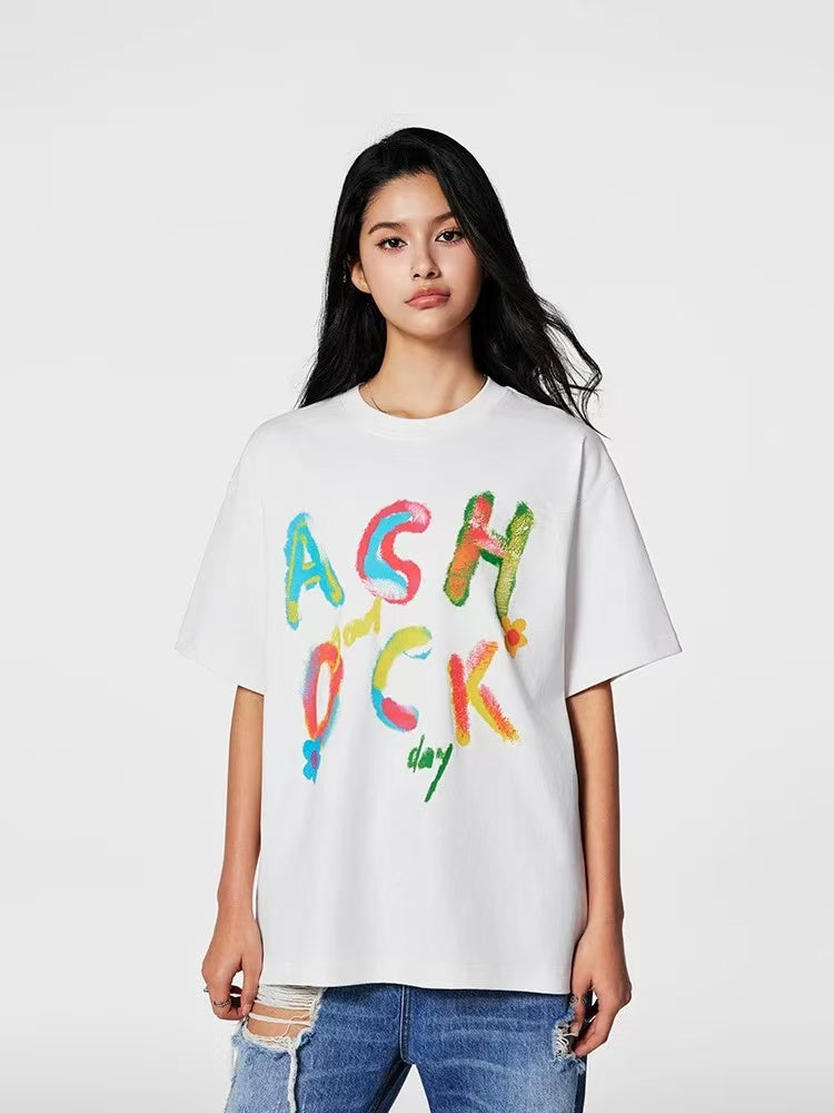 ACHOCK Watercolor Handwritten Logo Printed T-shirt