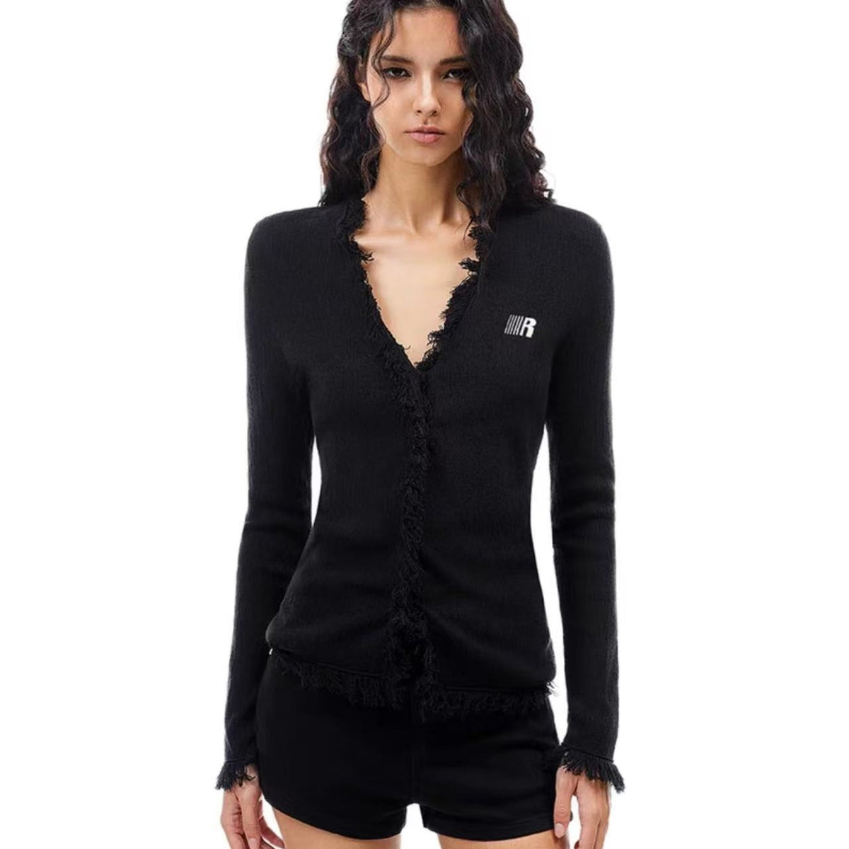 FDR V-neck Raw Edge Slim Fit Sweater (For Women)