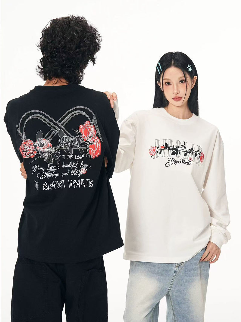 BIPOLAR Neon Rose Embroidered Long-sleeves T-shirts