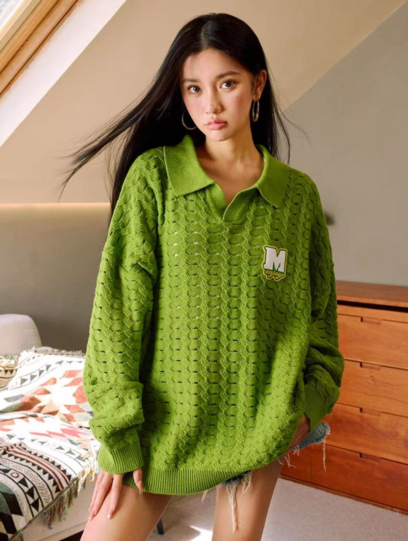 MEDM Hole Knit Long-sleeve Polo