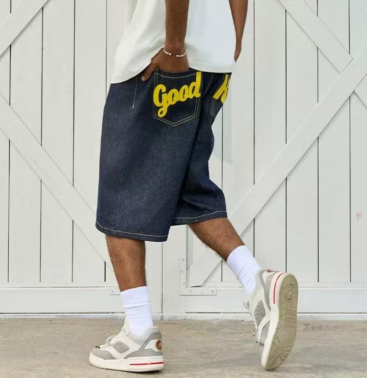 AFGK Pure Color Printed Denim Shorts