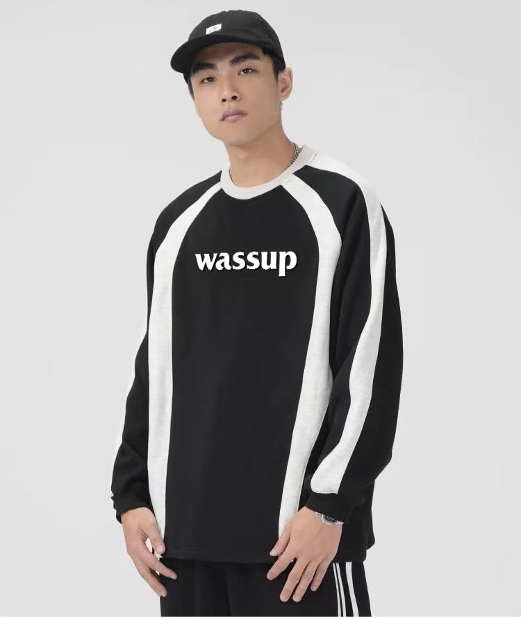WASSUP Patchwork Contrast Color Long Sleeve Polo