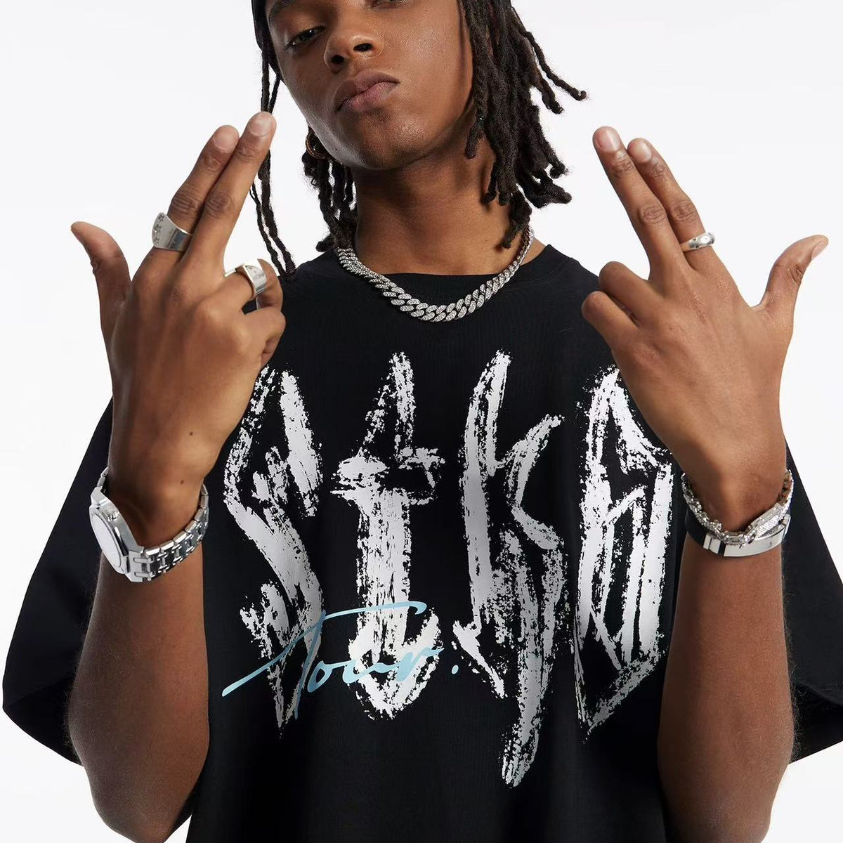 STK Vintage Font Logo Print Crew Neck T-Shirt