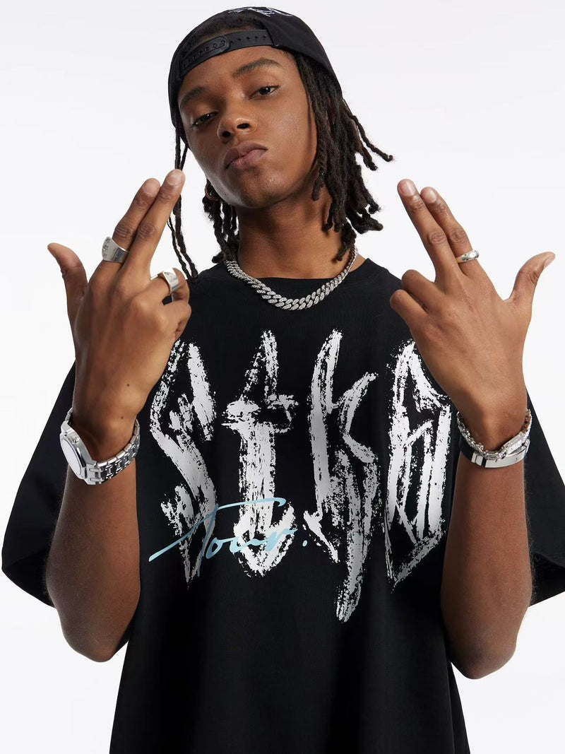 STK Vintage Font Logo Print Crew Neck T-Shirt