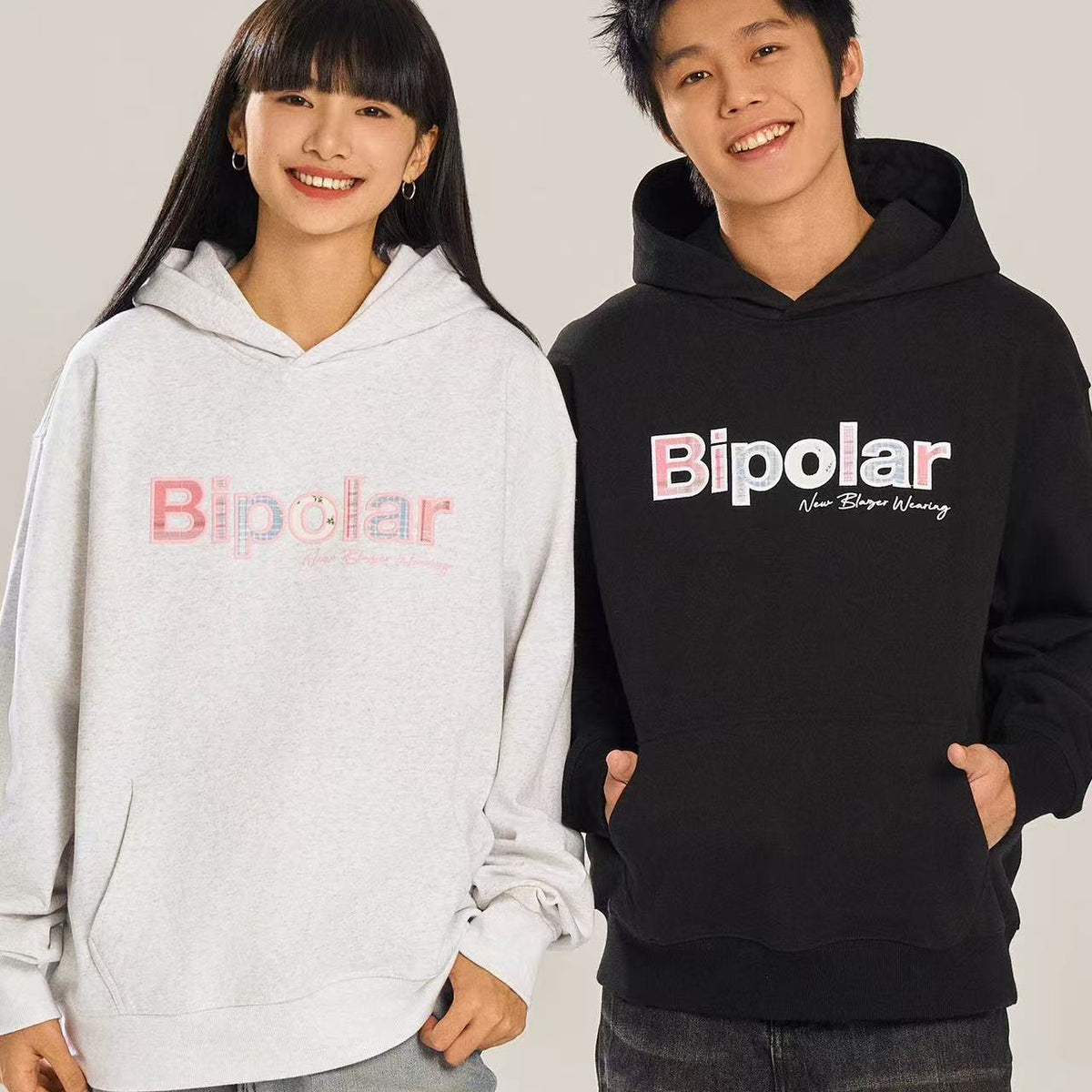 BIPOLAR Colorful Plaid Patch Logo Hoodie