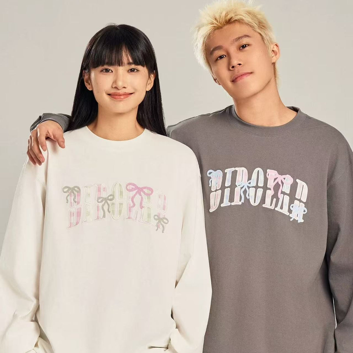 BIPOLAR Colorful Bow Plaid Patch Long-sleeved T-shirt