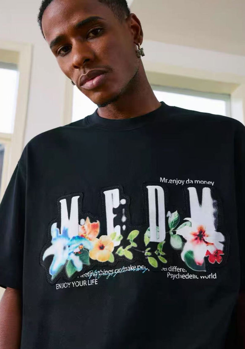 MEDM Appliqué Floral Short-sleeved T-shirt