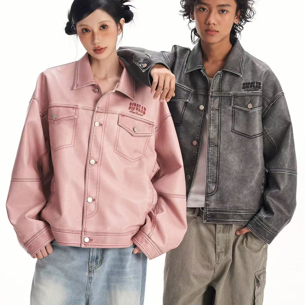 BIPOLAR Hyphenation Polished PU Leather Jacket
