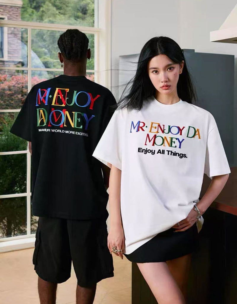 MEDM  Rainbow Letter Embroidered Logo Short-sleeved T-shirt