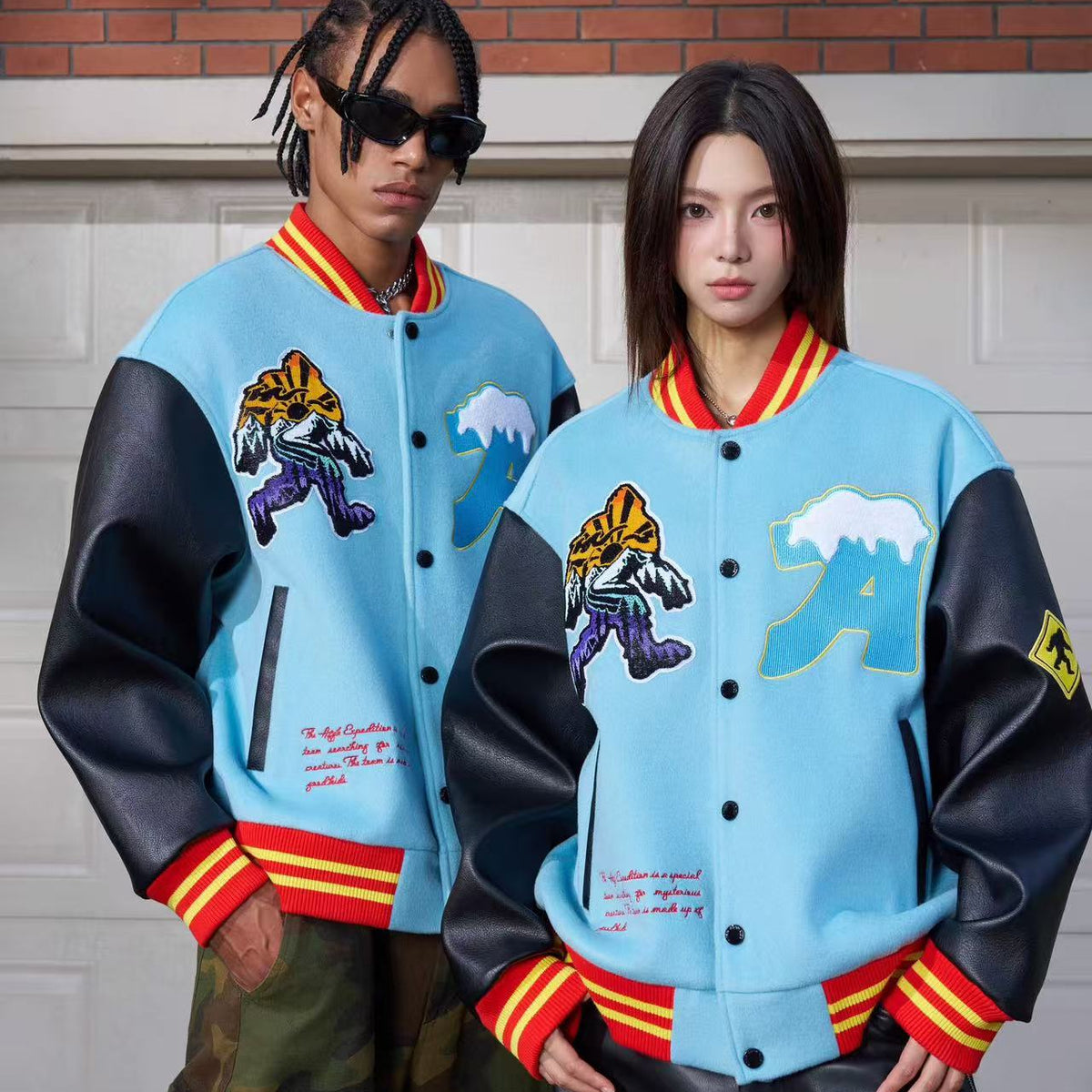 AFGK Snowy Terry Embroidered Contrasting Color Baseball Jacket