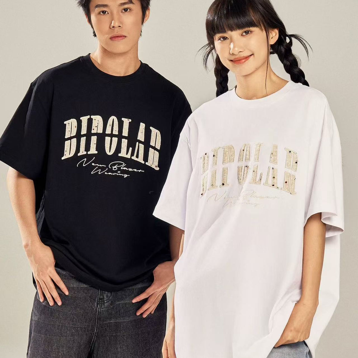 BIPOLAR  Round Neck Patch Embroidered T-shirt