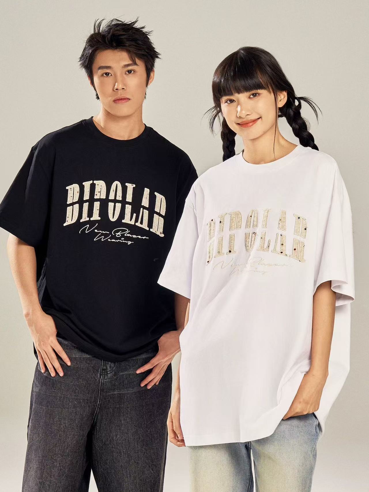 BIPOLAR  Round Neck Patch Embroidered T-shirt