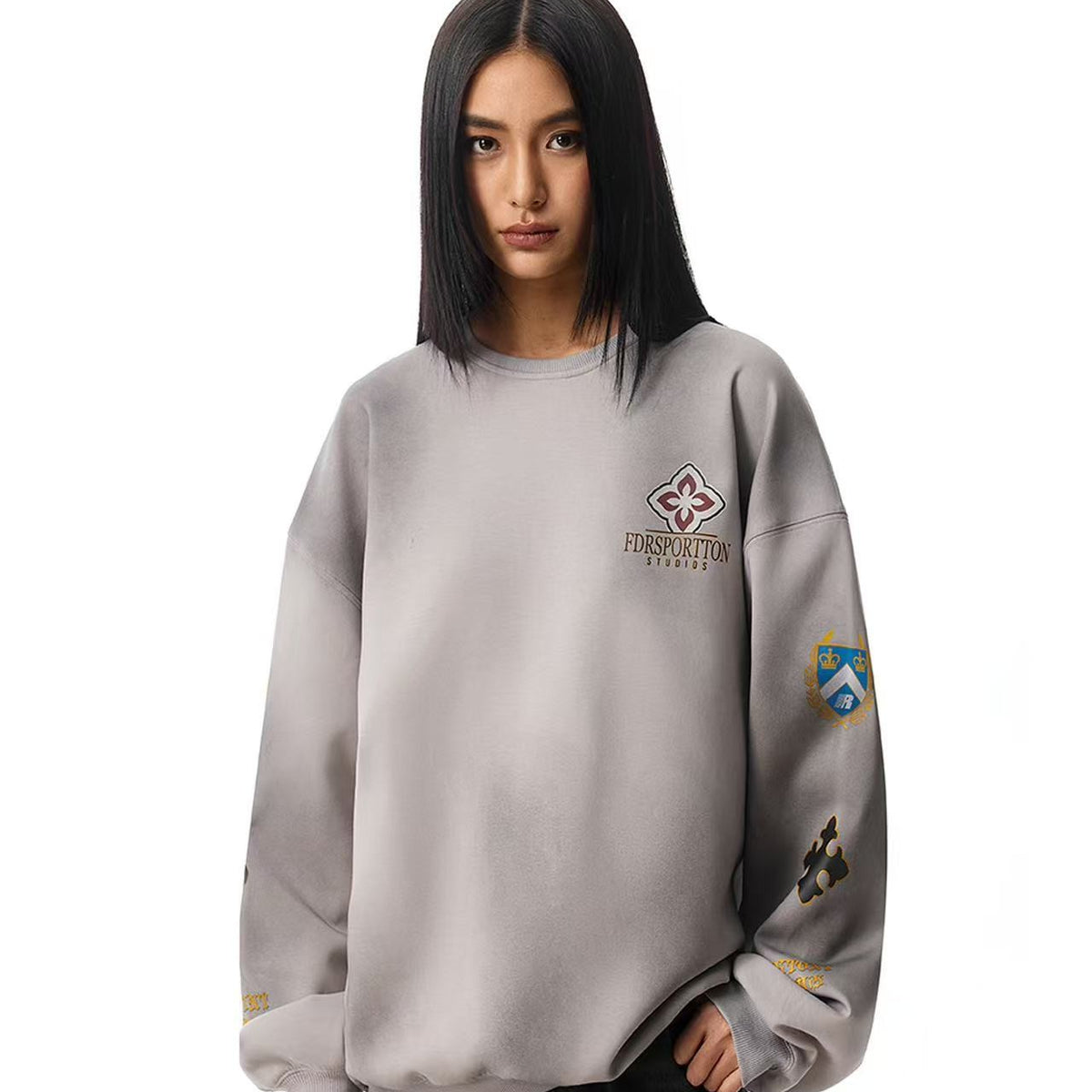 FDR Retro Dirty Round Neck Logo Print Sweatshirt