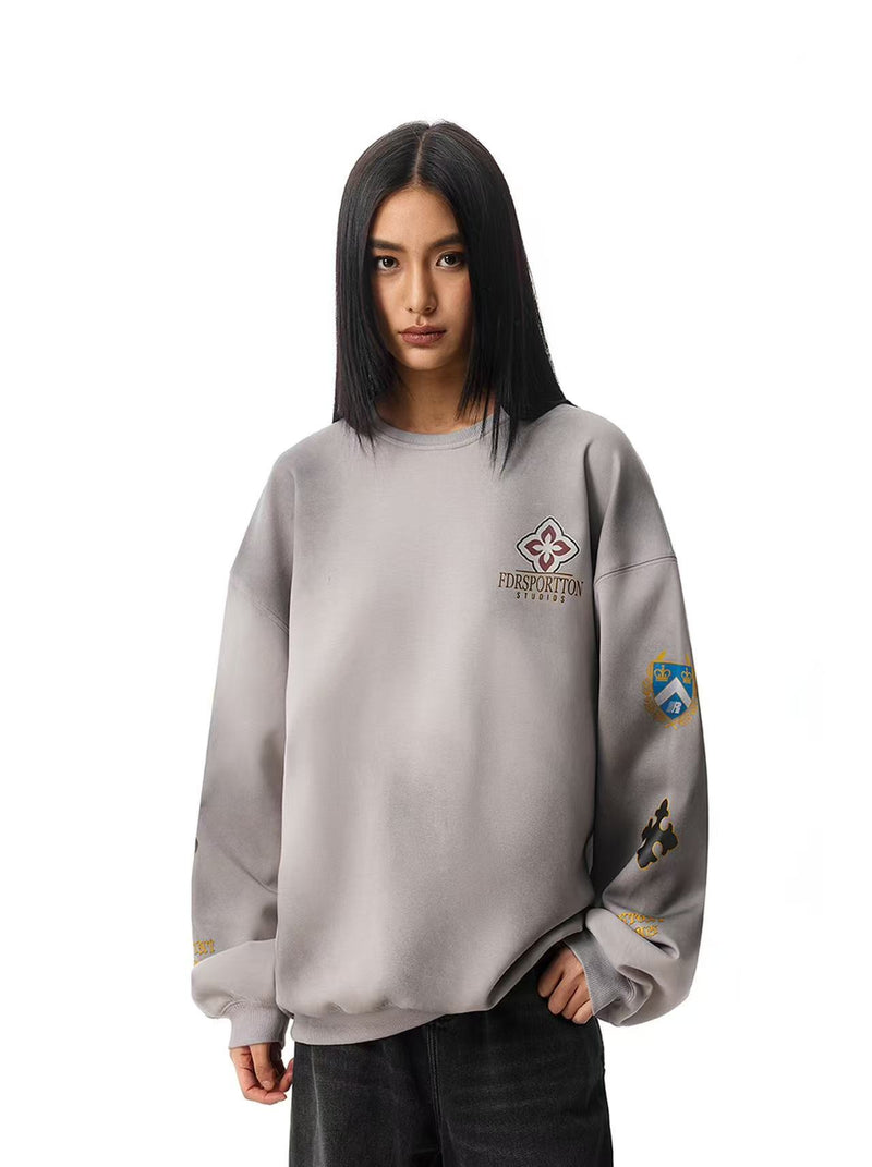 FDR Retro Dirty Round Neck Logo Print Sweatshirt